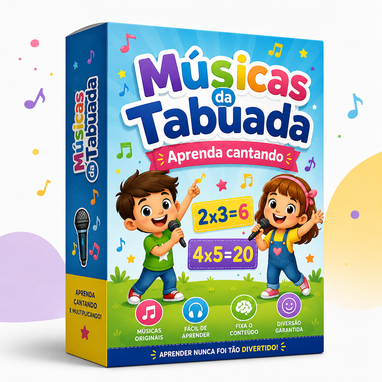 Caixa do produto Músicas da Tabuada com crianças cantando as multiplicações